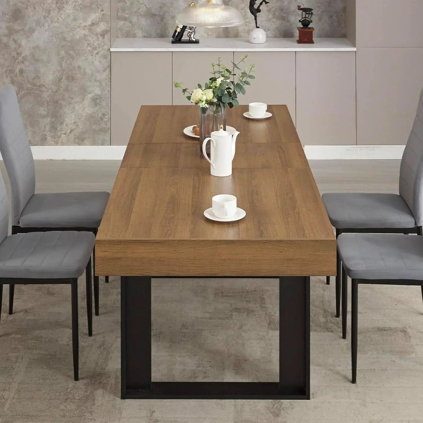63 Inch Extendable Dining Table Walnut Brown Dining Room from PriceLows™