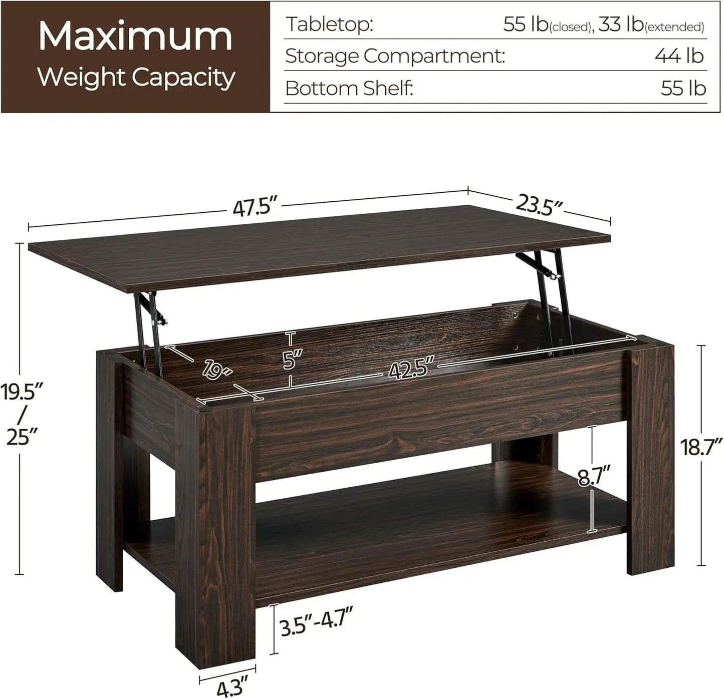 Espresso Lift Top Coffee Table With Hidden Compartment from PriceLows™