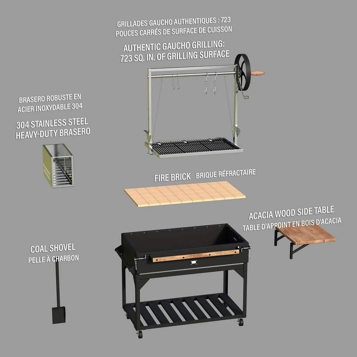 Heavy-Duty Argentine Santa Maria Wood Fire And Charcoal BBQ Grill With Brasero | Steel | Outdoor Grill | Outdoor Living