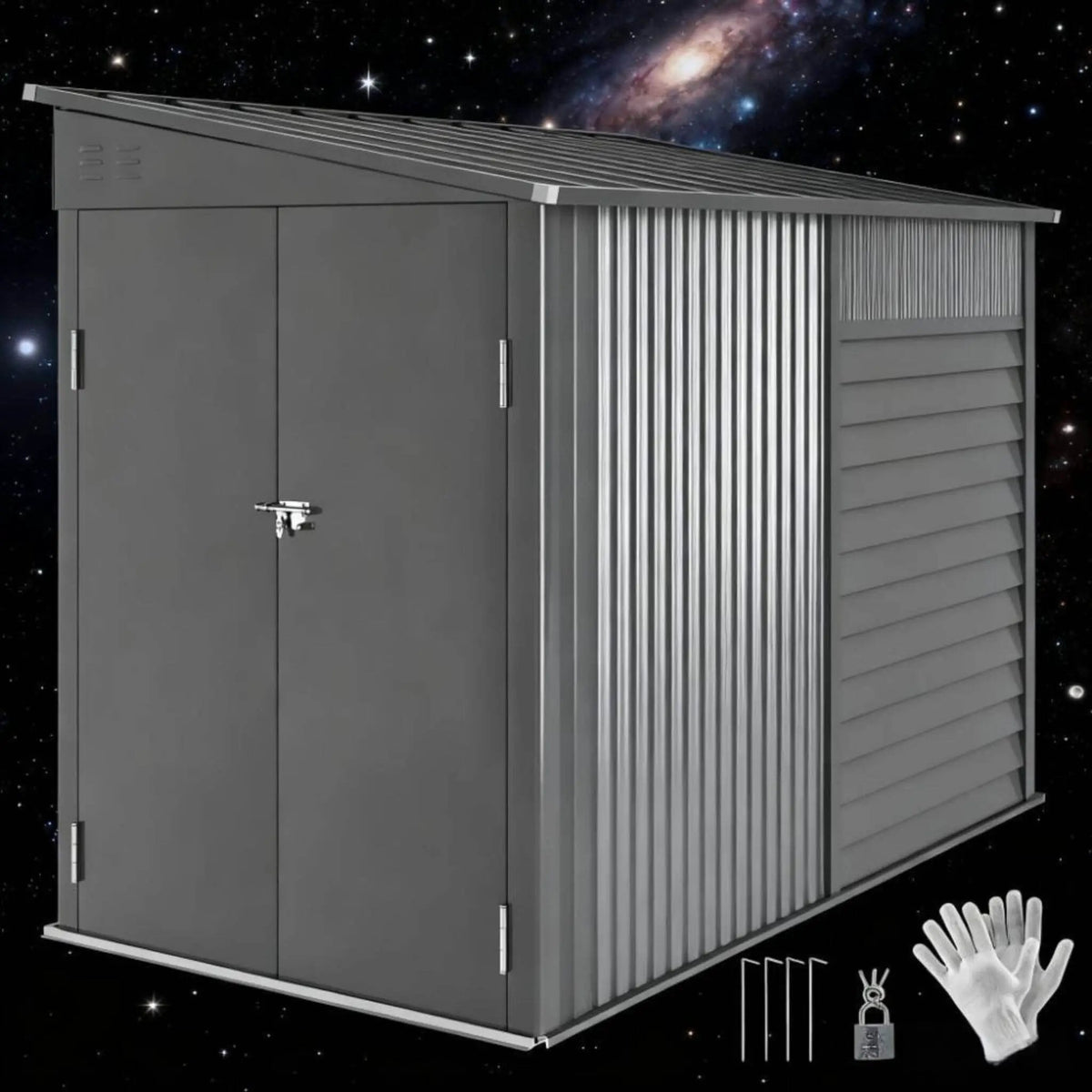 Galvanized Steel Storage Shed | Heavy-Duty Outdoor Design | Lockable Double Doors | Rust And UV Resistant
