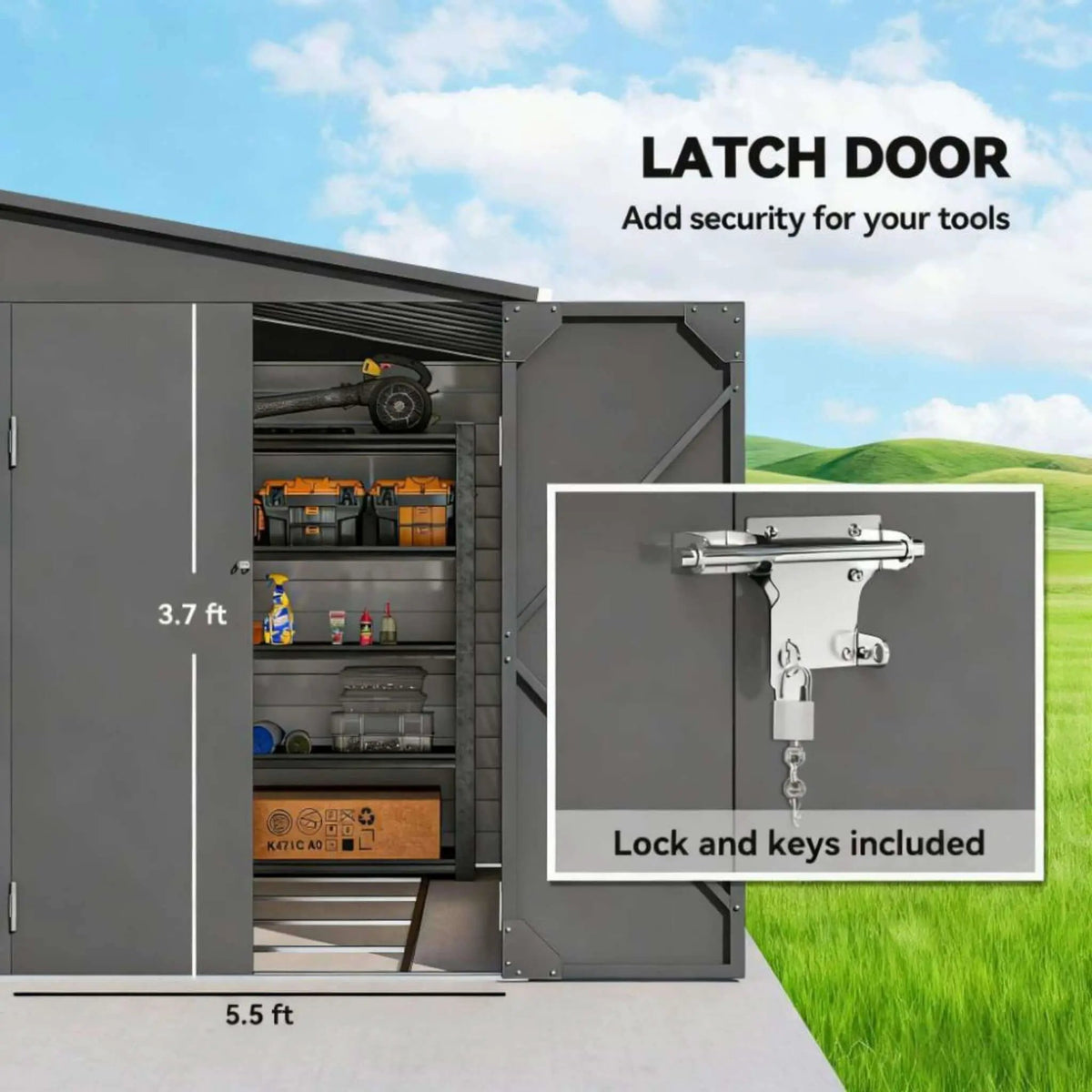 Galvanized Steel Storage Shed | Heavy-Duty Outdoor Design | Lockable Double Doors | Rust And UV Resistant