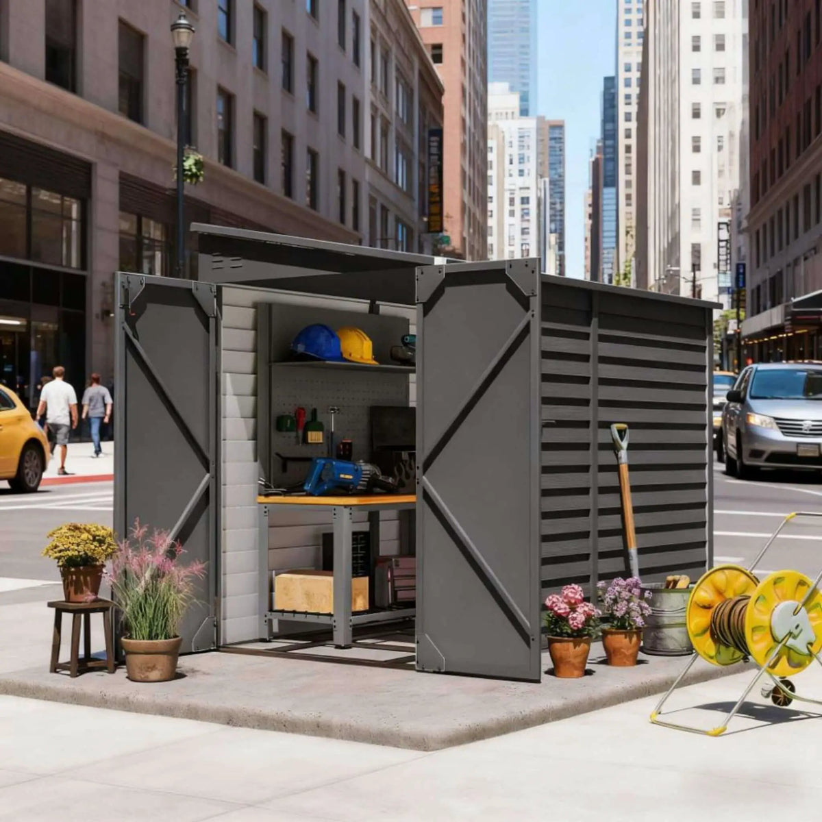 Galvanized Steel Storage Shed | Heavy-Duty Outdoor Design | Lockable Double Doors | Rust And UV Resistant