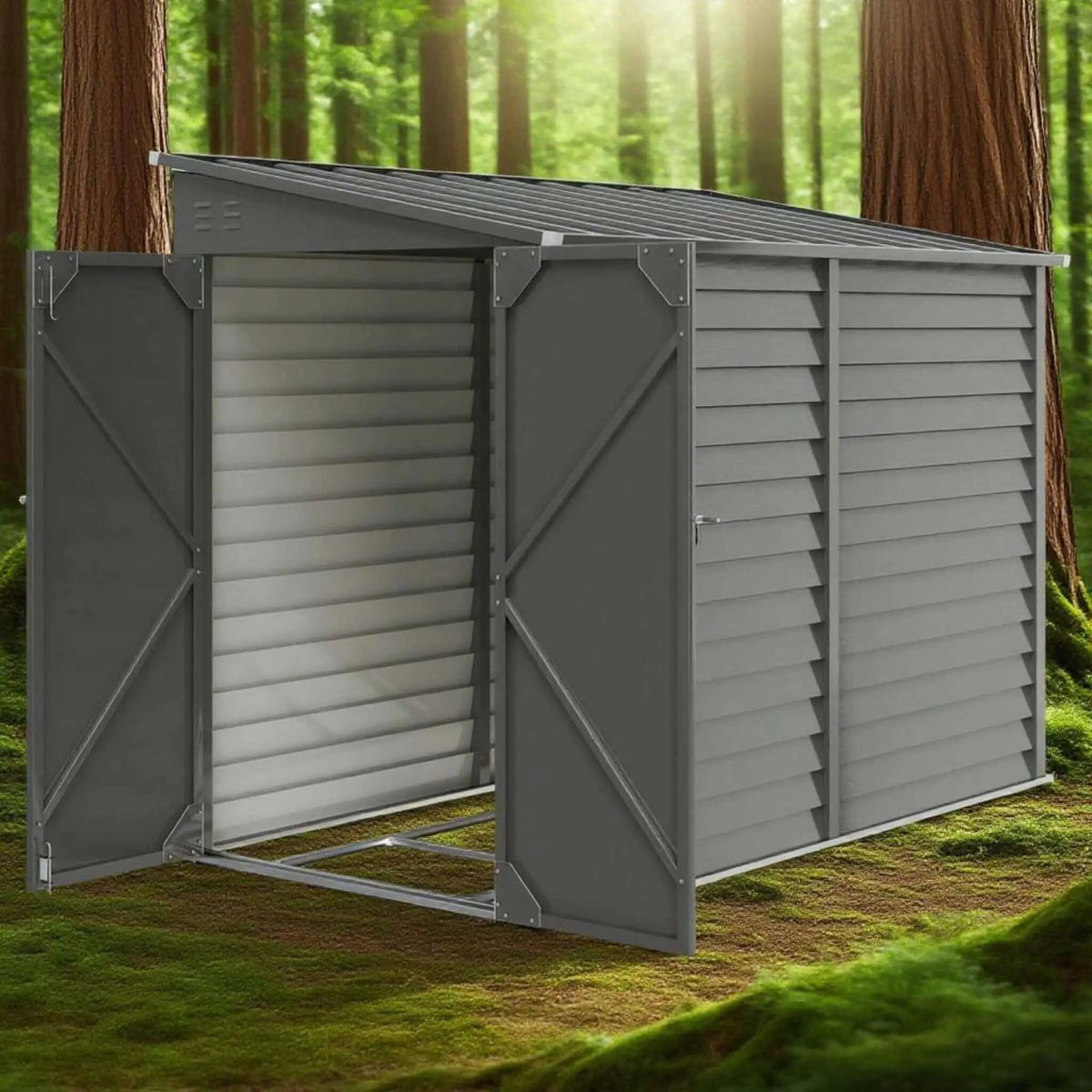Galvanized Steel Storage Shed | Heavy-Duty Outdoor Design | Lockable Double Doors | Rust And UV Resistant