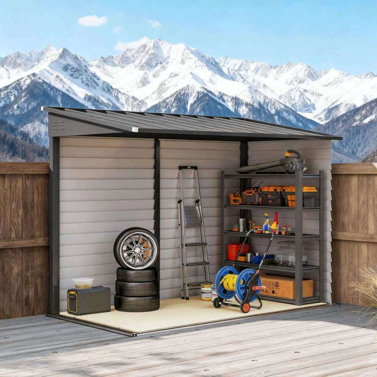 Galvanized Steel Storage Shed | Heavy-Duty Outdoor Design | Lockable Double Doors | Rust And UV Resistant