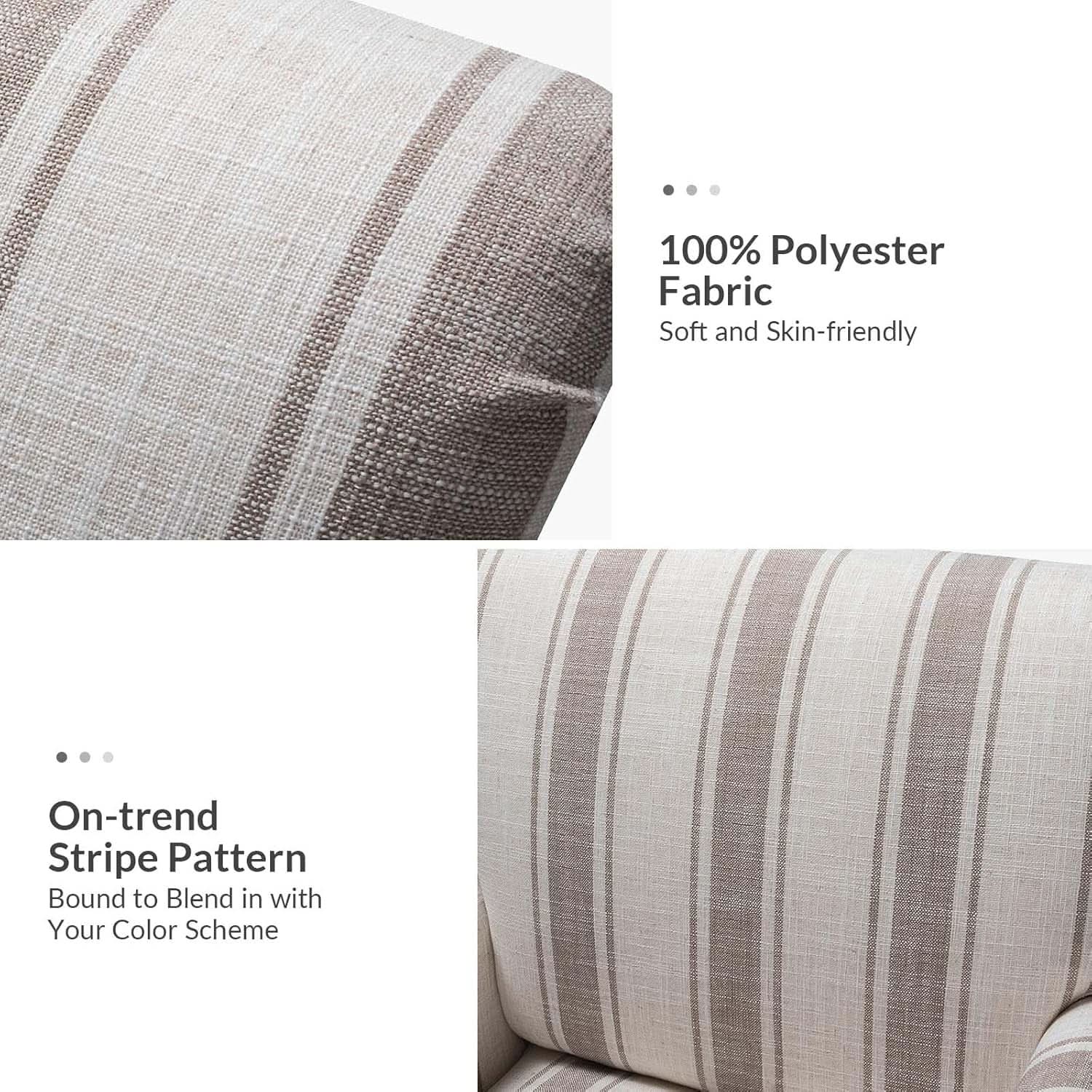 Tan Stripe Accent Chair With Wooden Legs For Living Room from PriceLows™
