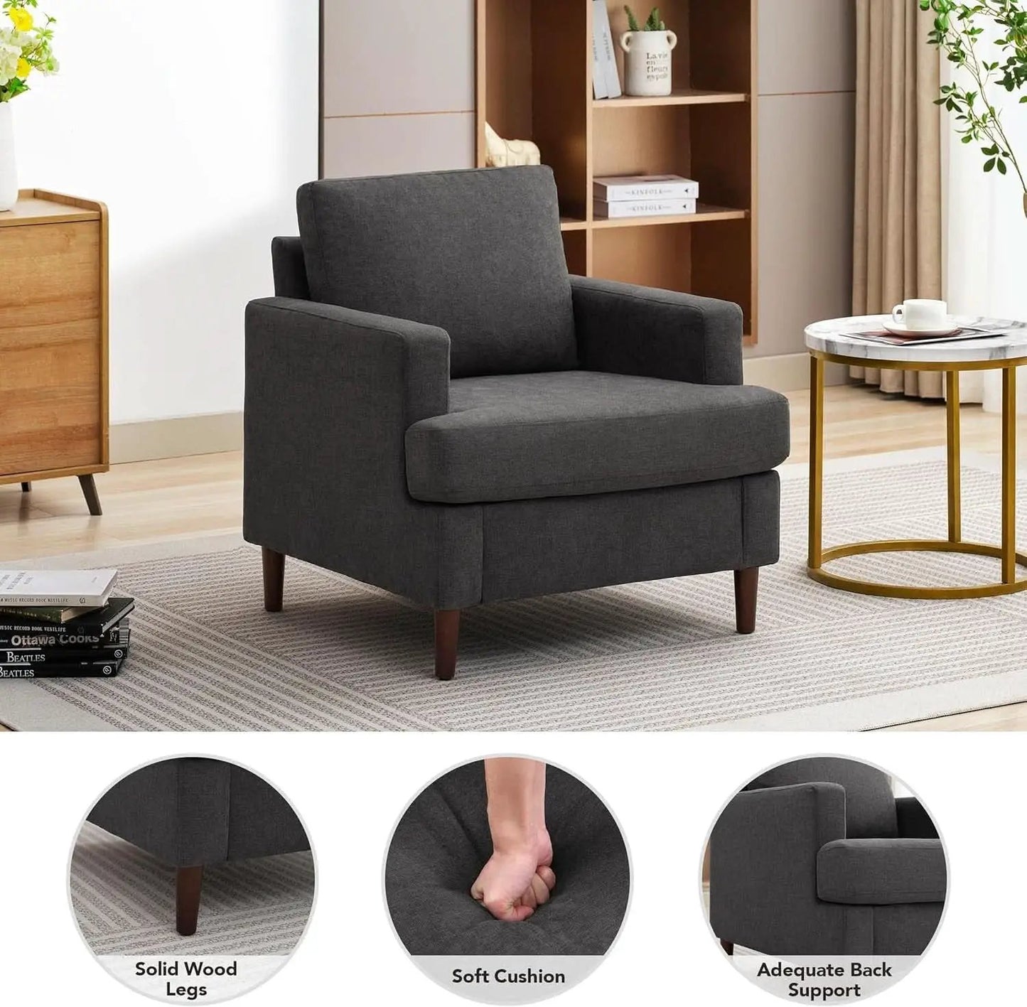 Mid Century Modern Premium Upholstered Armchair Grey from PriceLows™