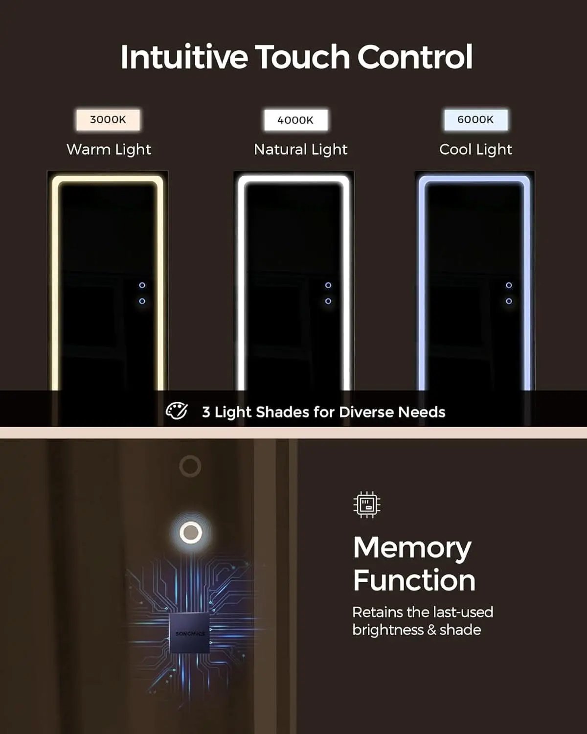 Ash Brown Lockable LED Full Length Mirror Jewelry Cabinet from PriceLows™