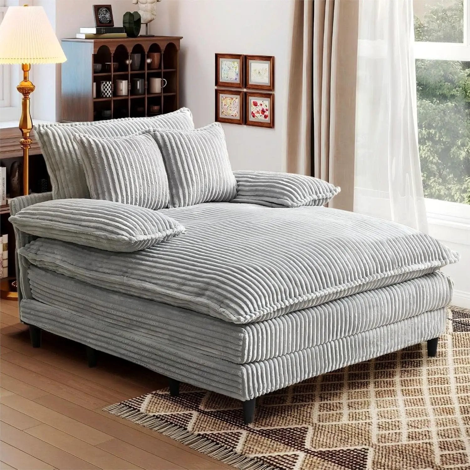 Cream Gray Oversized Chaise Lounge Adjustable Backrest from PriceLows™