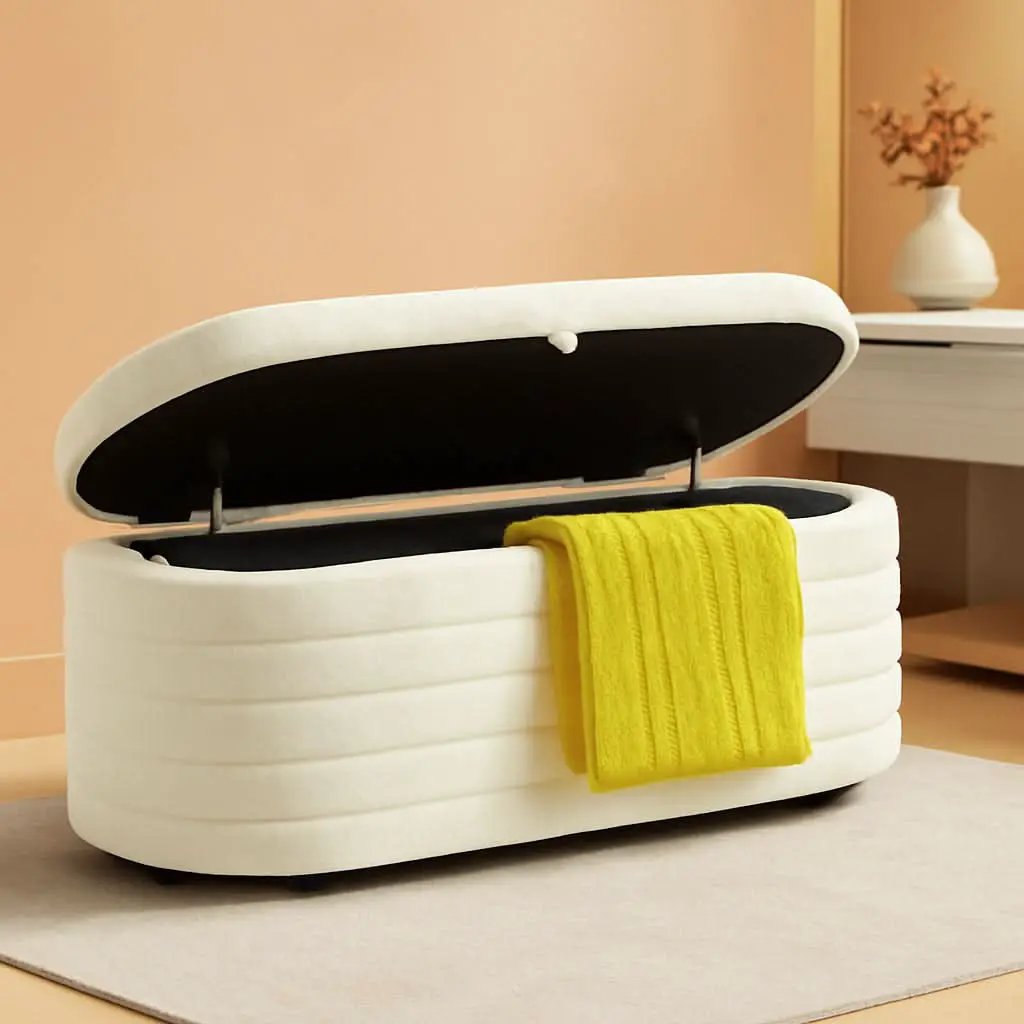 45 Inch Storage Ottoman Bench Boucle Upholstery Fabric from PriceLows™