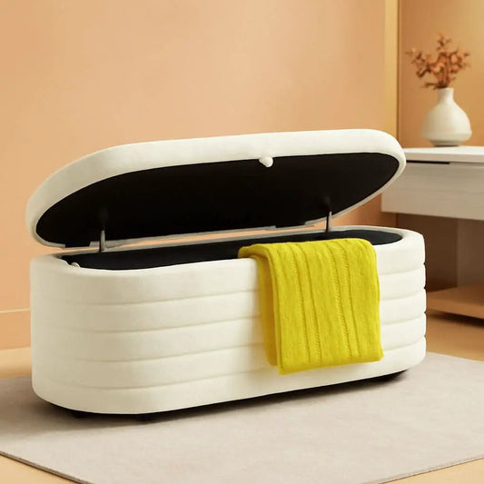 45 Inch Storage Ottoman Bench Boucle Upholstery Fabric from PriceLows™
