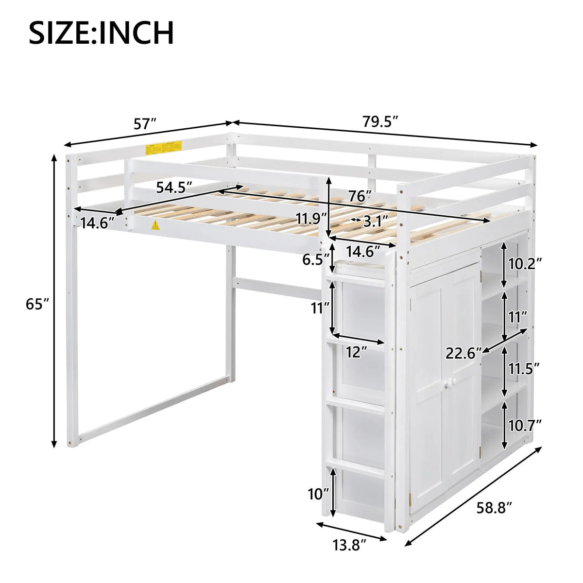 Loft Bed | Built In Wardrobe | Storage Shelves | Led Lighting