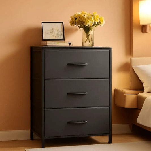 Dark Grey Dresser Nightstand With 3 Drawers Space Saver from PriceLows™