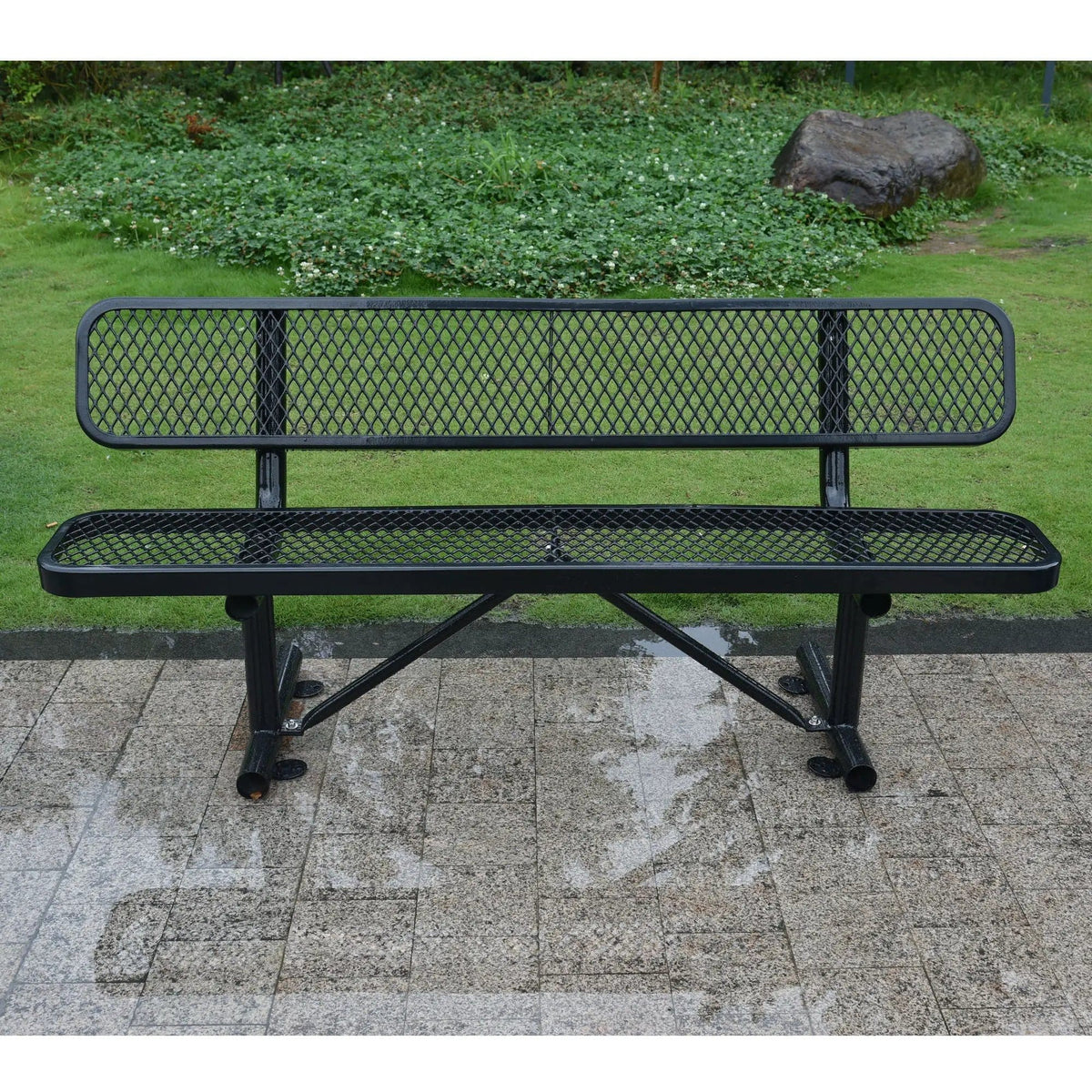 6' Outdoor Steel Bench With Backrest | 5 Pieces | Steel | Outdoor Living