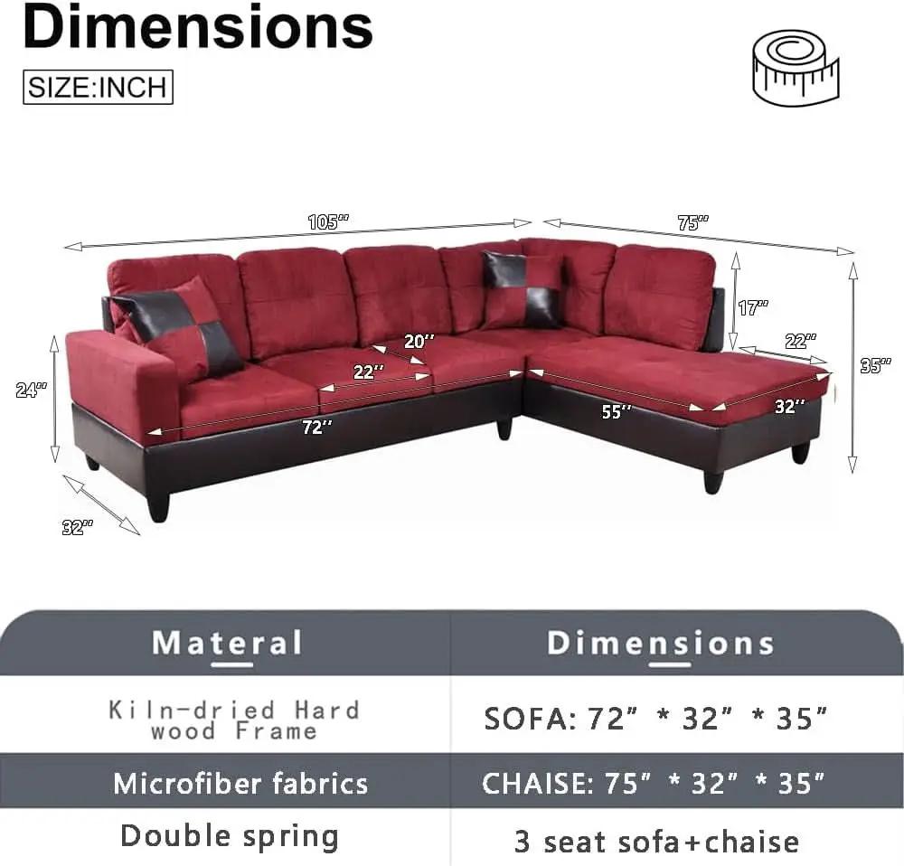 2 Piece Sectional Sofa Set L Shape Microfiber With Chaise Red Right Hand Facing Living Room from PriceLows™