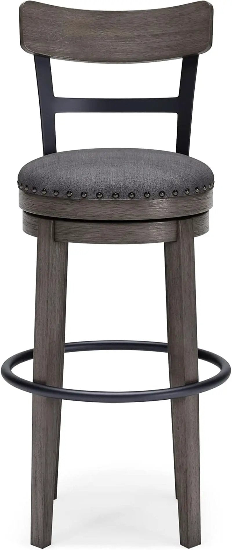 30 Inch Gray Upholstered Swivel Farmhouse Bar Stool from PriceLows™