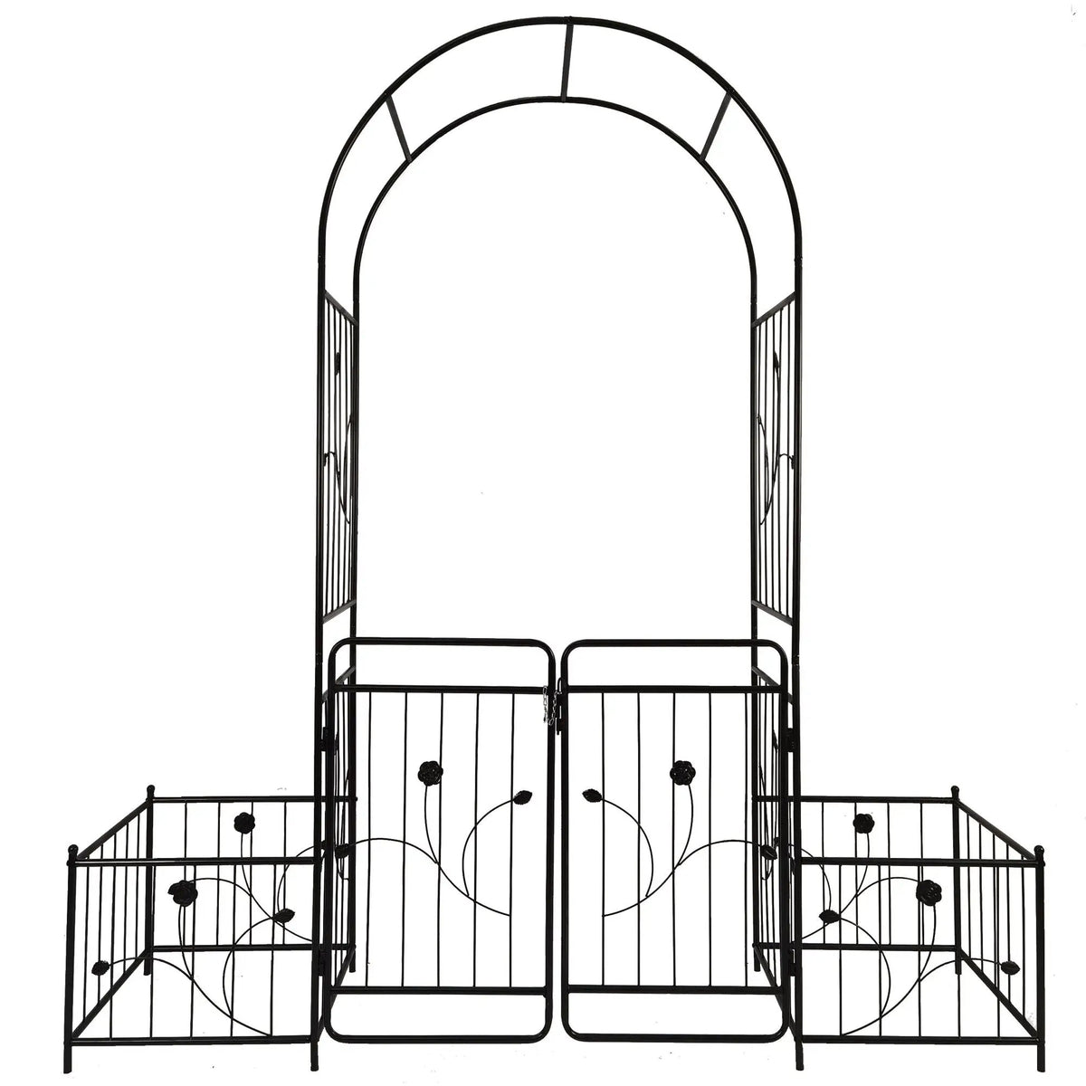 Wide Metal Garden Arch With Gate | Black | 79.5 Inch Width | 86.6 Inch Height