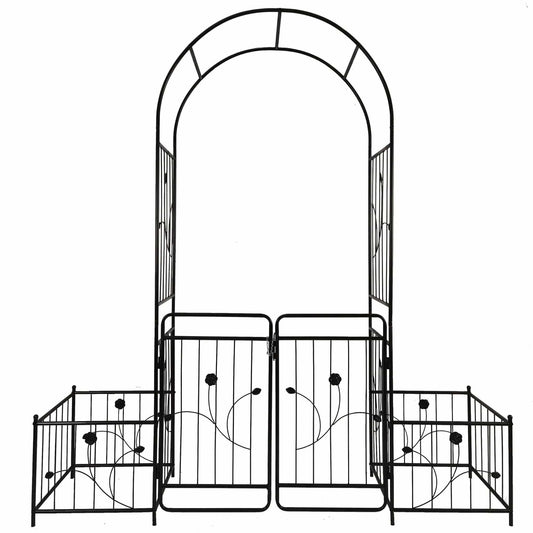 Wide Metal Garden Arch With Gate | Black | 79.5 Inch Width | 86.6 Inch Height