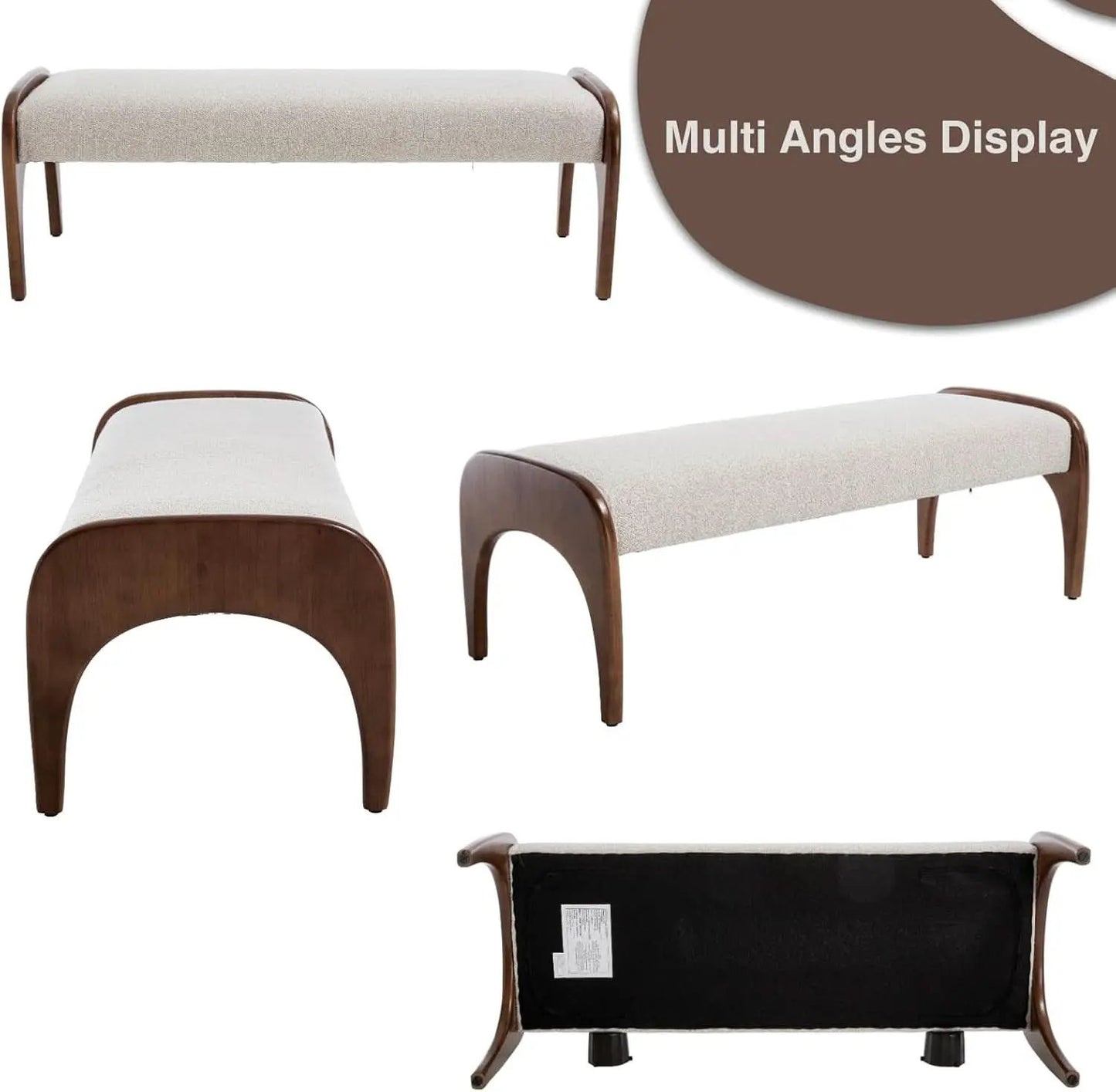 51-Inch Wide Ottoman Bench Beige Sherpa Upholstery from PriceLows™