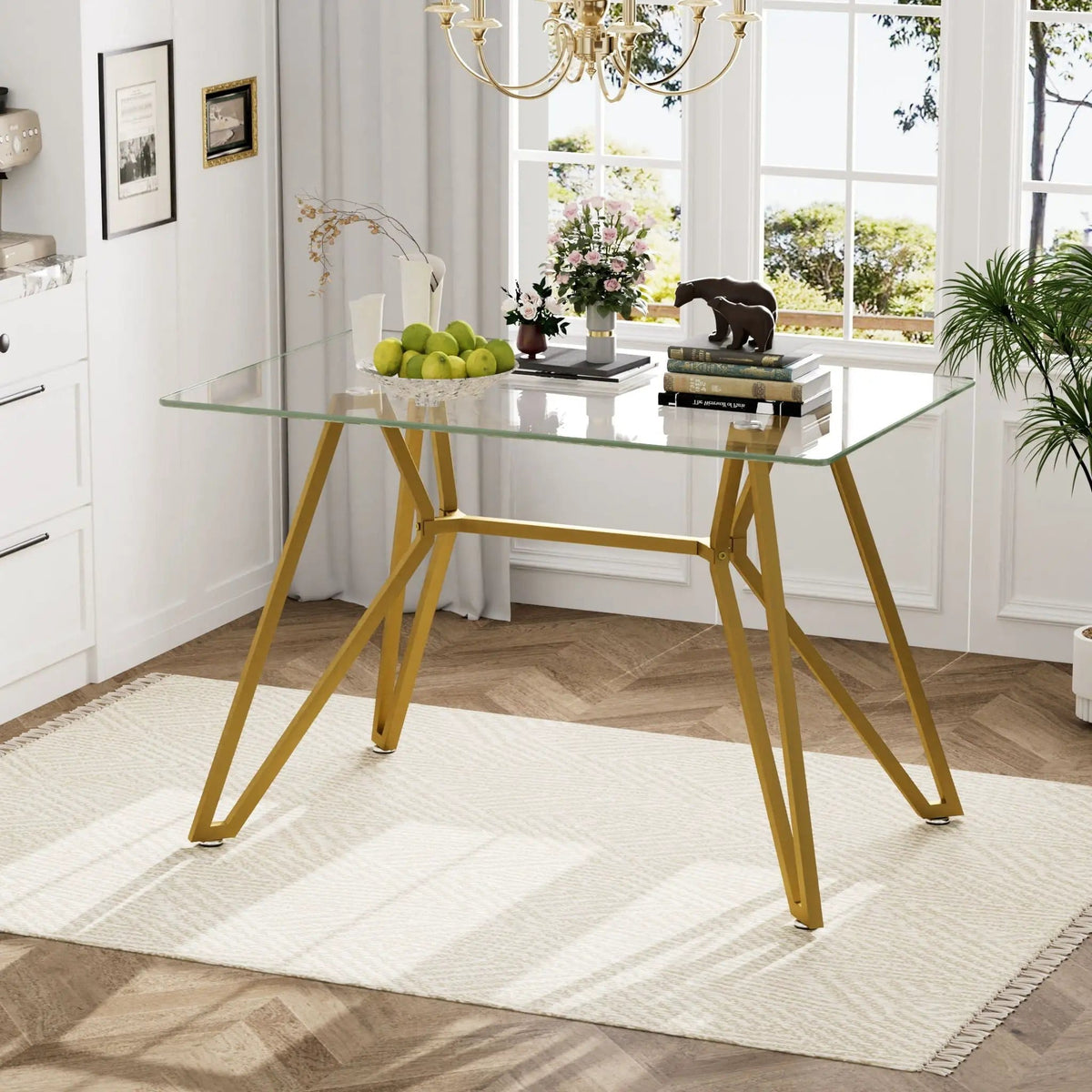 Modern Glass Dining Table With Metal Legs | 2 Pieces | Tempered Glass & Metal | Dining Room