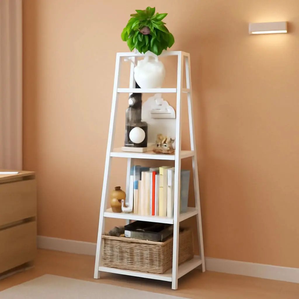 4 Tier Corner Shelf With Metal Frame Tall Bookshelf from PriceLows™