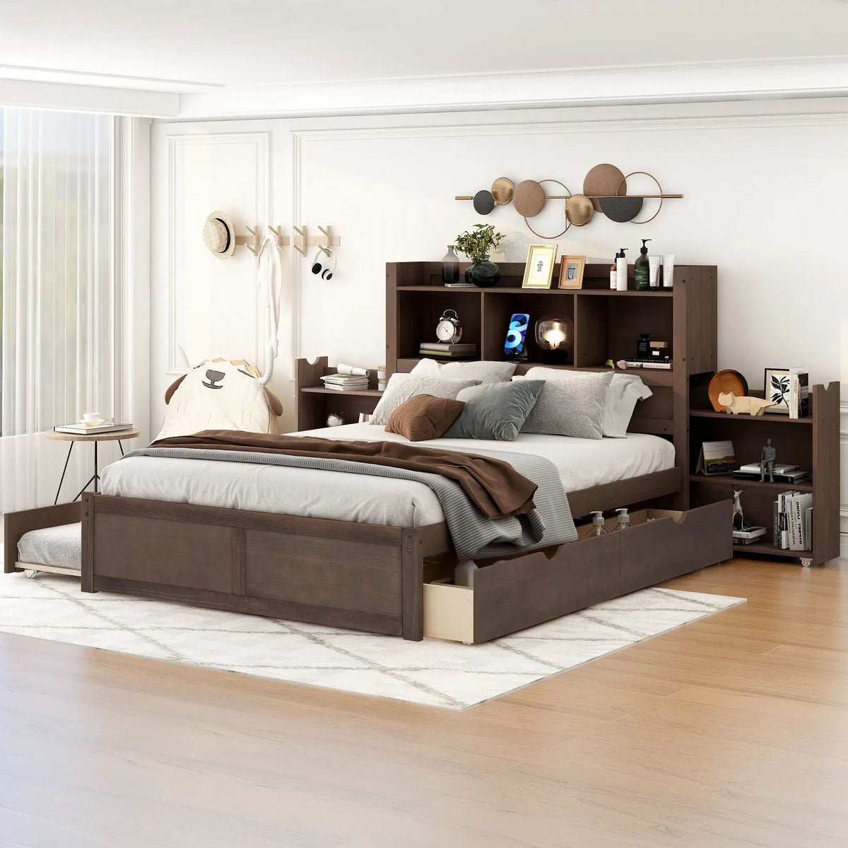 Storage Platform Bed | Solid Pine Wood | Trundle Base | 2 Drawer Storage