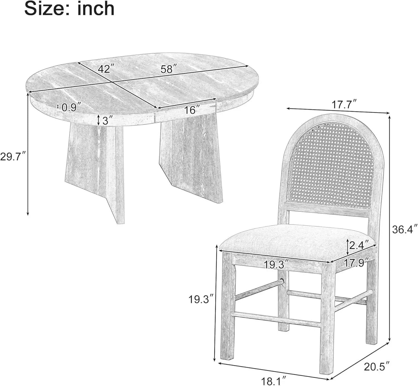 Retro Solid Wood Dining Set Natural Finish Extendable from PriceLows™