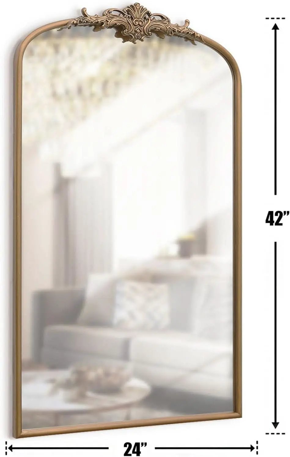 Arched Gold Baroque Mirror 42x24 Inch Wall Mounted from PriceLows™