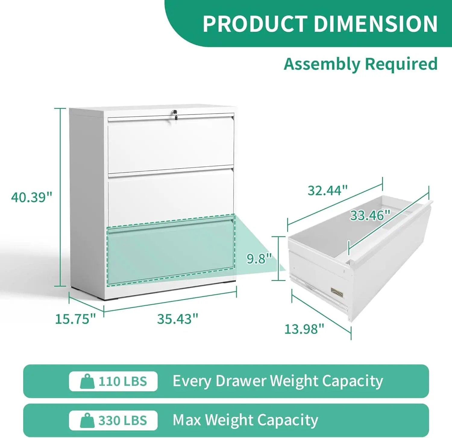 Lateral File Cabinet With 3 Drawers Metal Home Office from PriceLows™