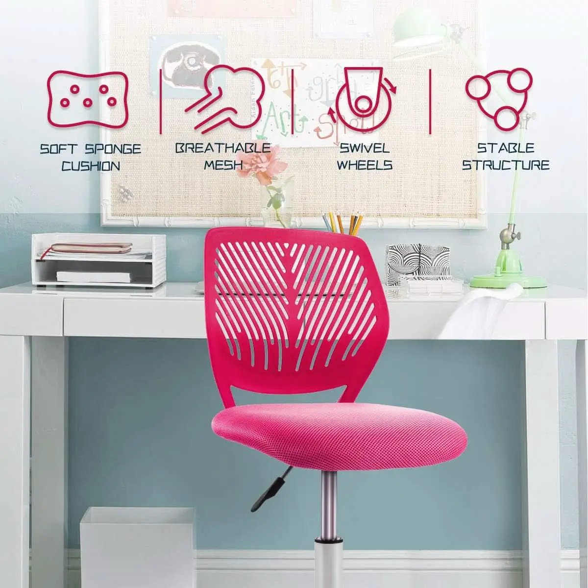 Kids Desk Chair Adjustable Height With Lumbar Support Rose from PriceLows™