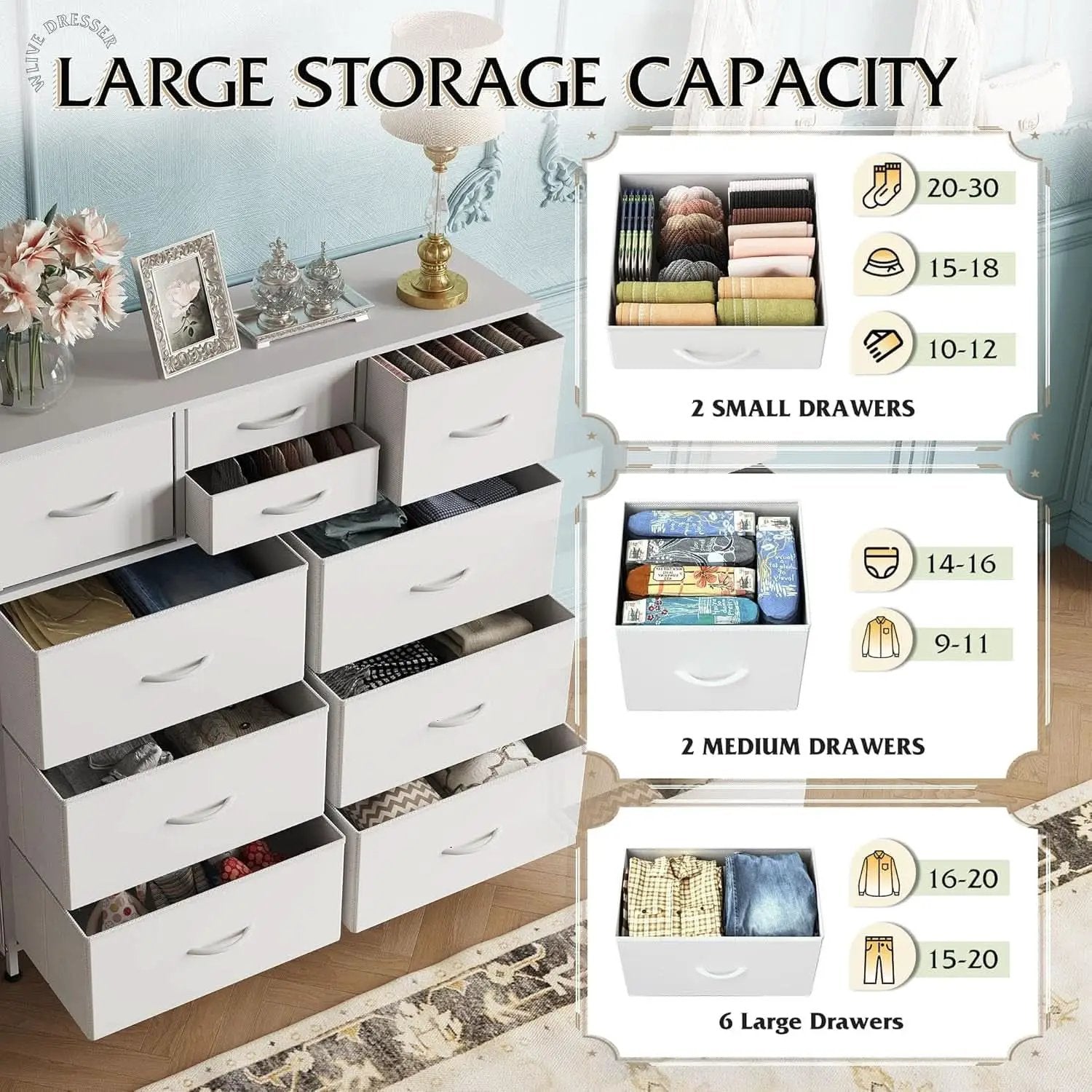White Dresser 10 Drawer Storage Chest With Metal Frame from PriceLows™