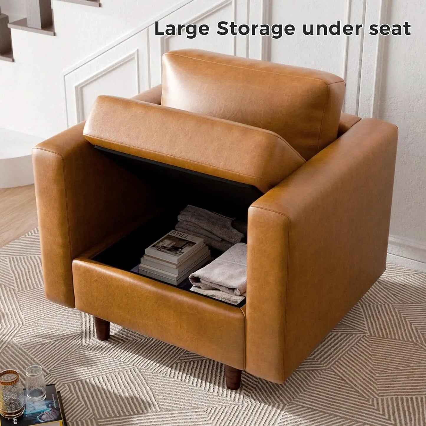 Brown Oversized Reading Armchair With Hidden Storage from PriceLows™