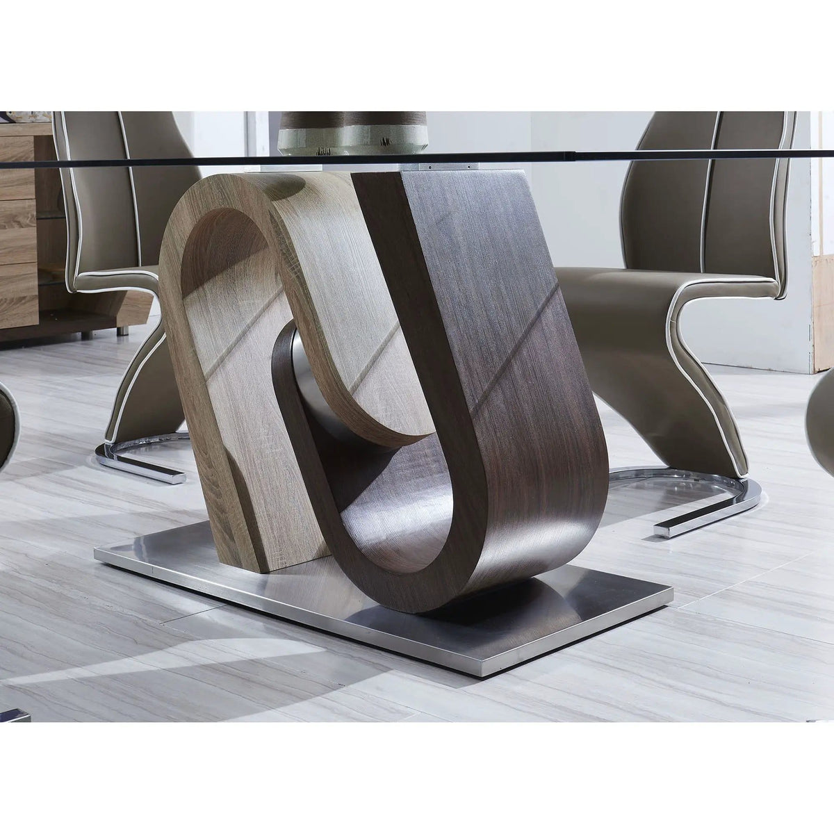 Tony Dining Table | 70.87 x 39.37 x 29.92 in | Walnut & Stainless Steel | Brown / Beige