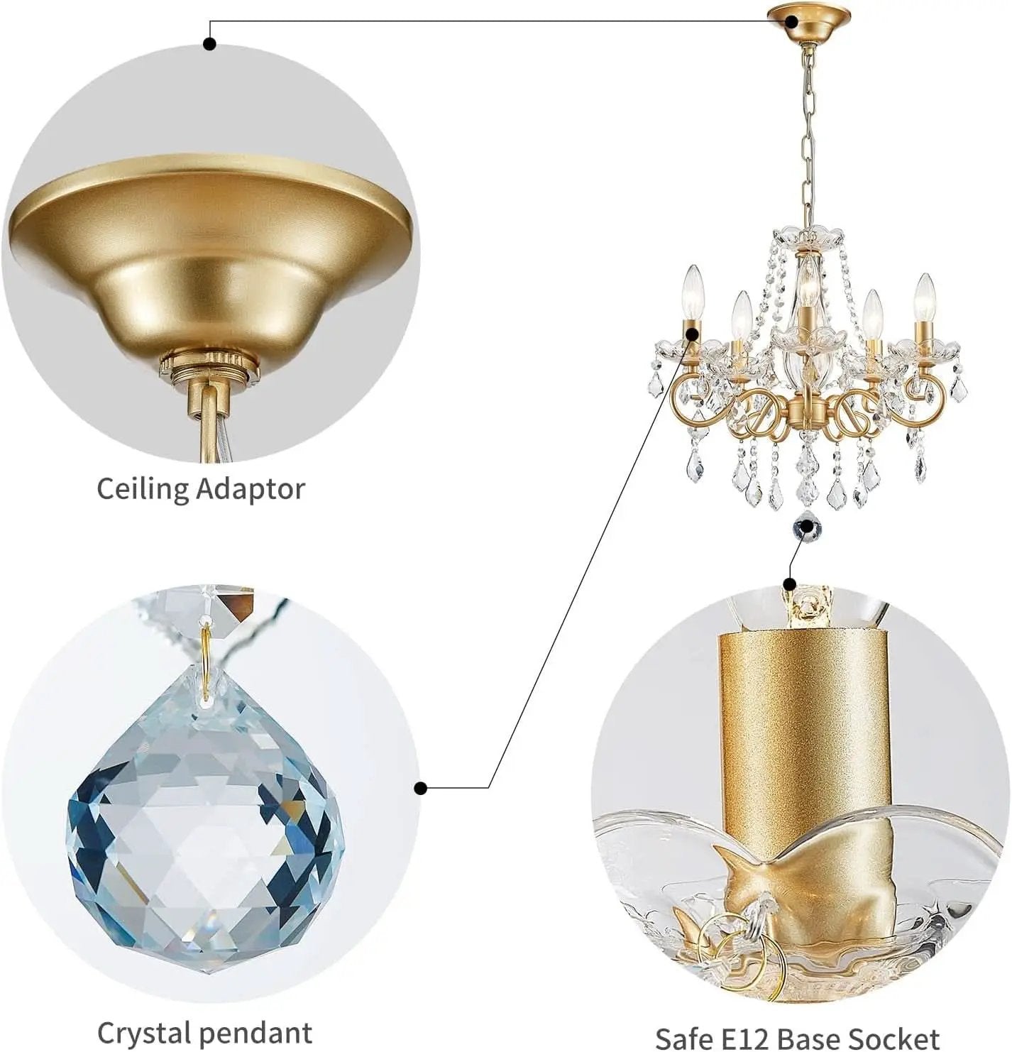 Gold Mini Crystal Chandelier With Five Bulbs Living Room from PriceLows™