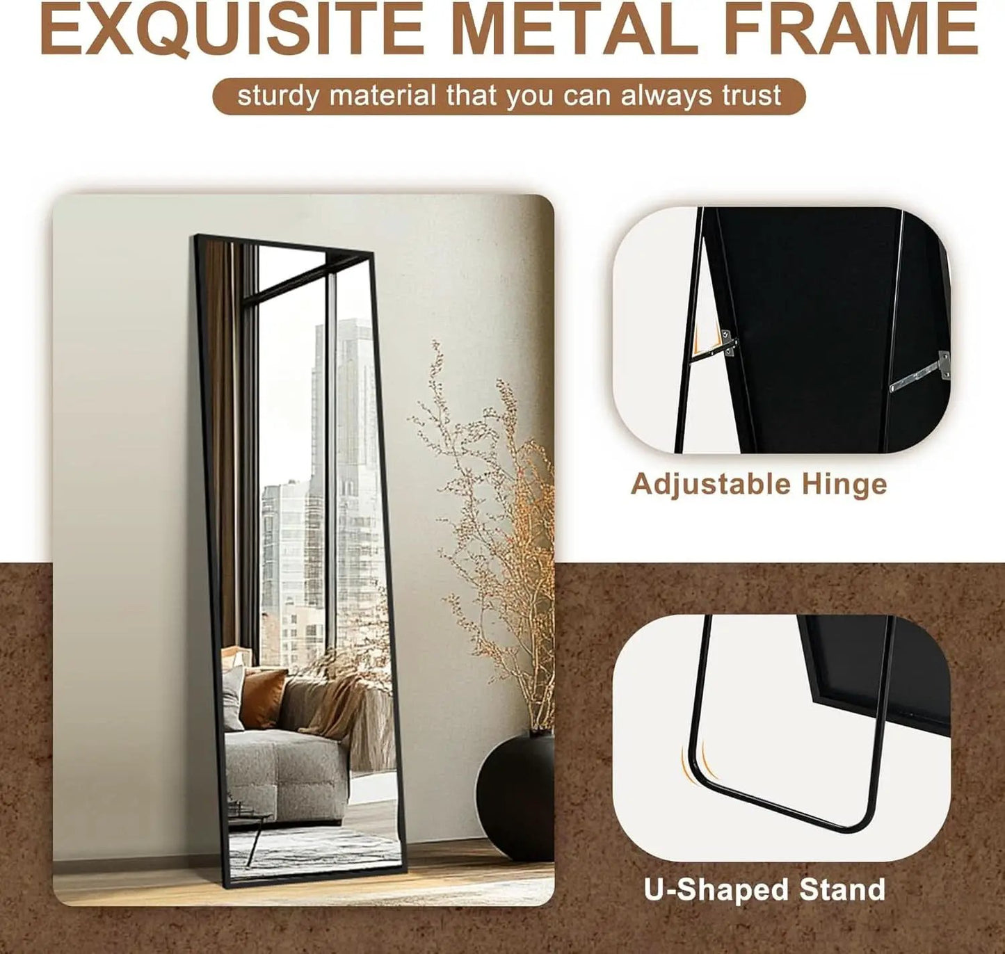 Full Length Floor Mirror 56x15 Inch Black Frame Stand from PriceLows™