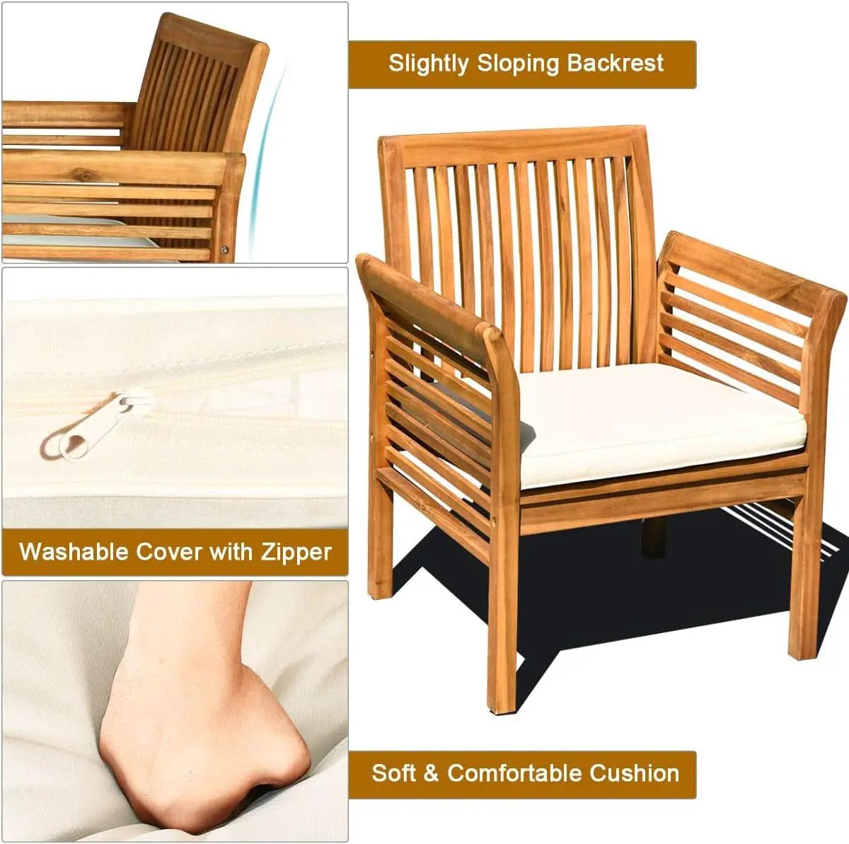 Outdoor Acacia Wood 4 Piece Sofa Set With Water Resistant Cushions Coffee Table from PriceLows™