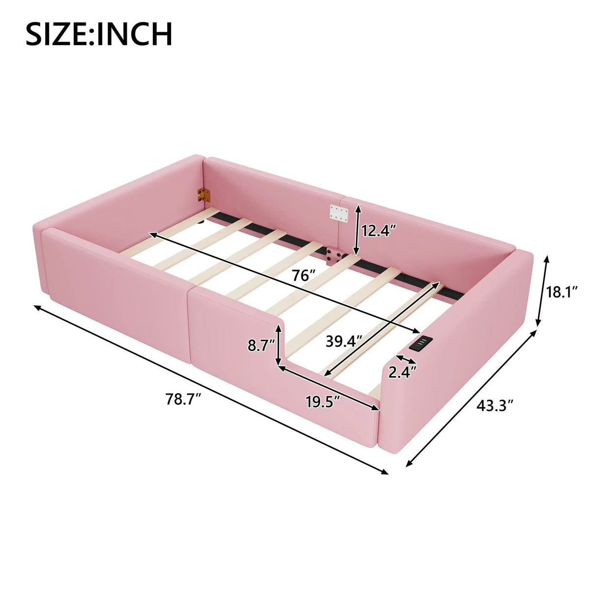 Platform Bed With Guardrail And Charging Station | 2 Pieces | Pine Wood | Bedroom