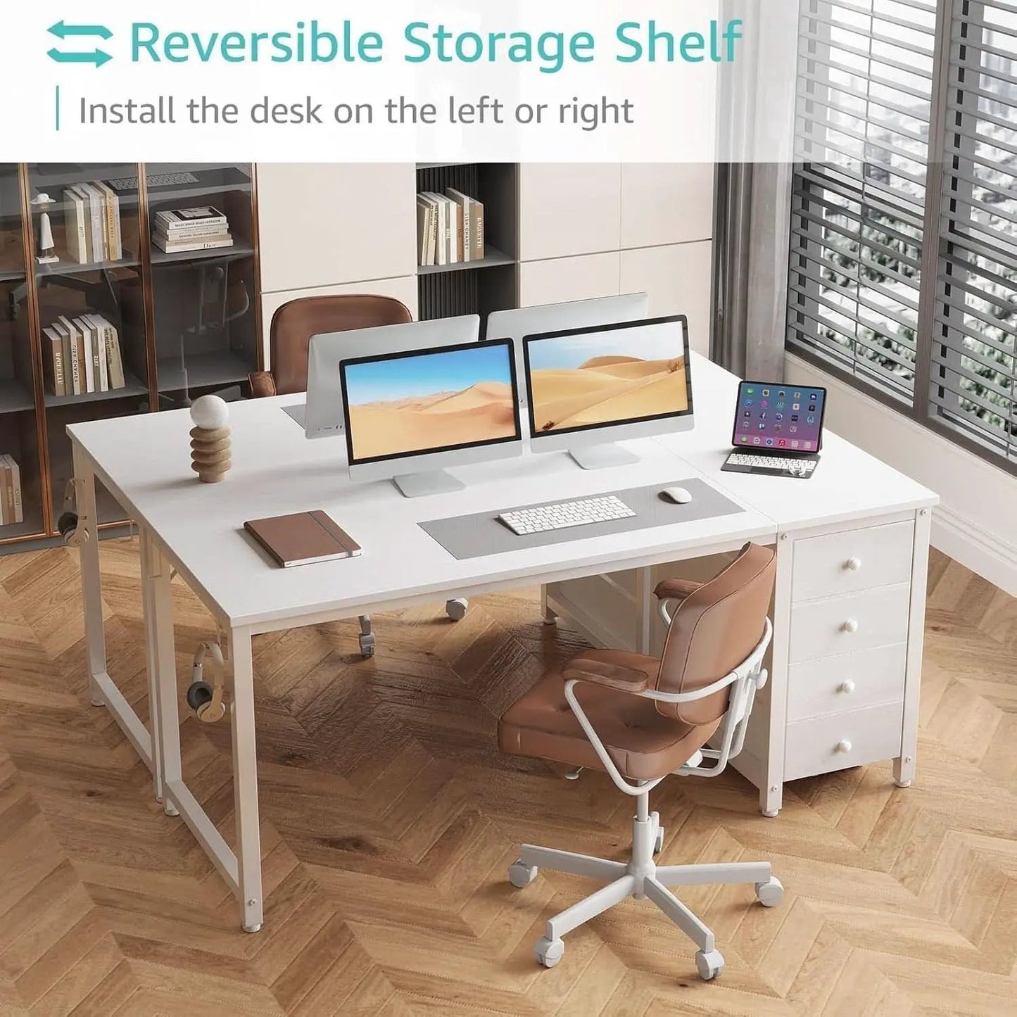 55 Inch White Computer Desk With Fabric Drawer For Home Office from PriceLows™