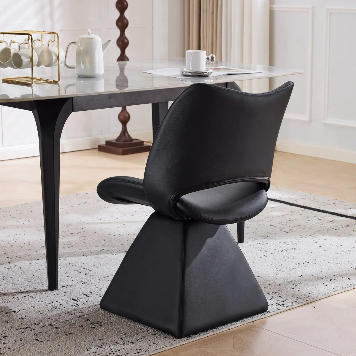 Modern Swivel Dining Chair | High Back | Faux Leather | Black