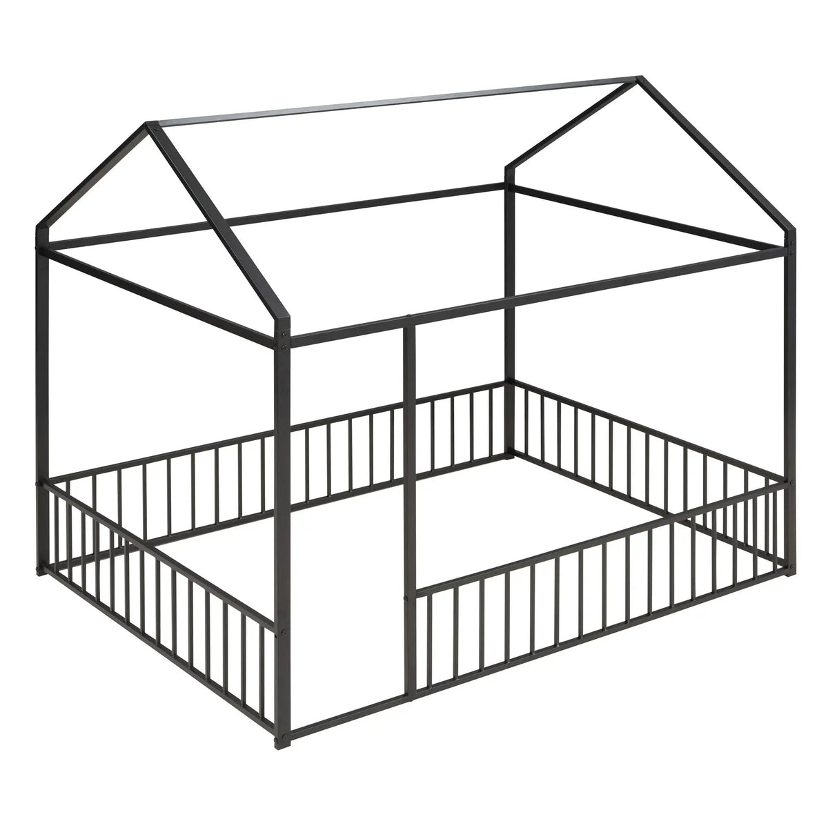 Kids Metal Bed Frame | Roof And Side Fence | Semi Enclosed Space | Three Colors