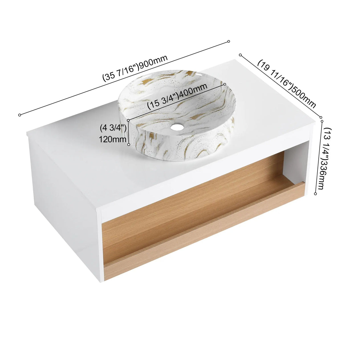 Floating Bathroom Vanity | Wall Mounted | Ceramic Vessel Sink | White