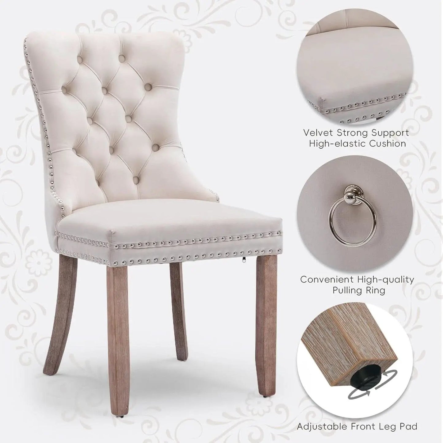 Velvet Dining Chairs Beige Nailhead Trim Set Of Four from PriceLows™