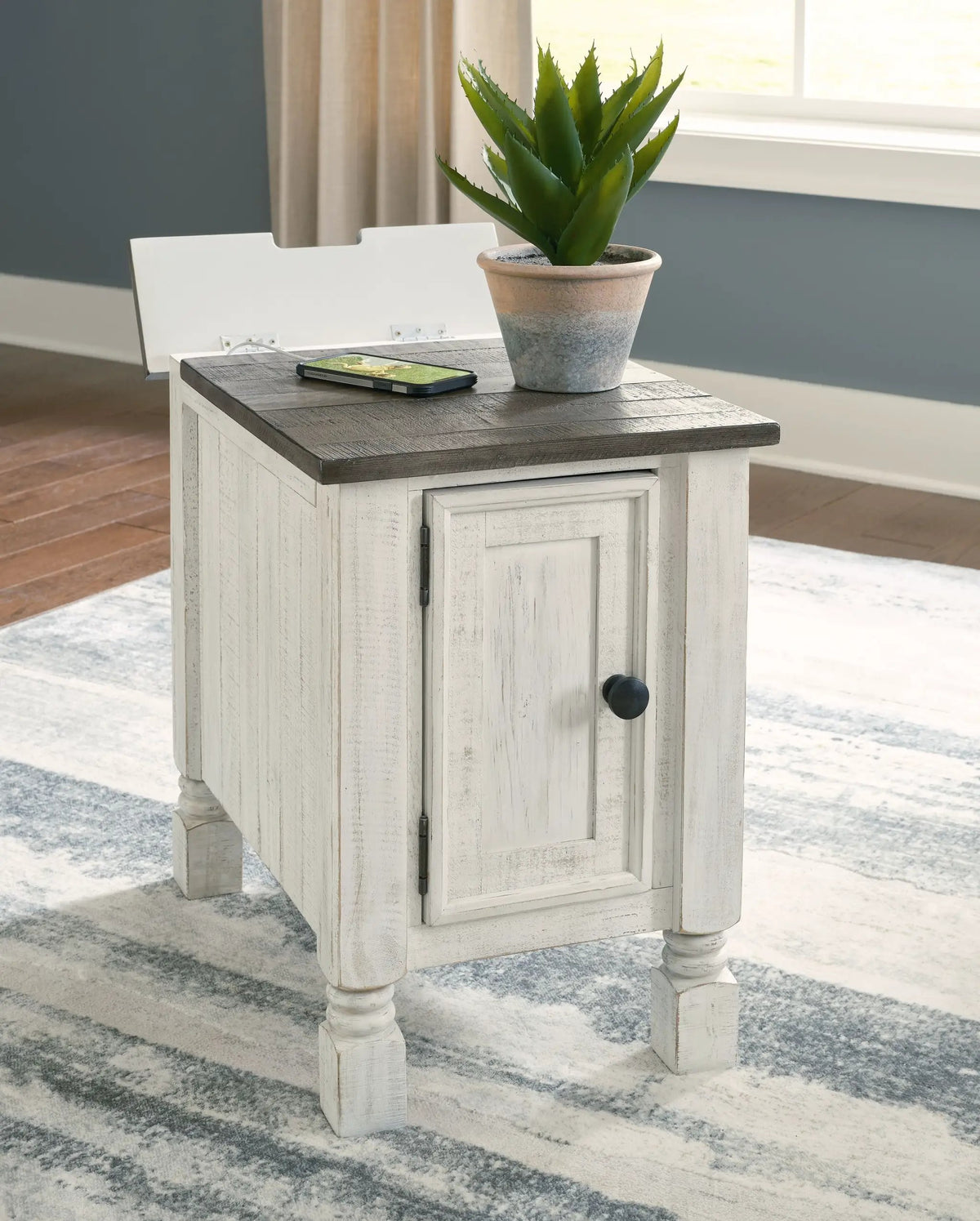 Havalance Chairside End Table | White And Gray | Adjustable Shelf | 96 Inch Cord
