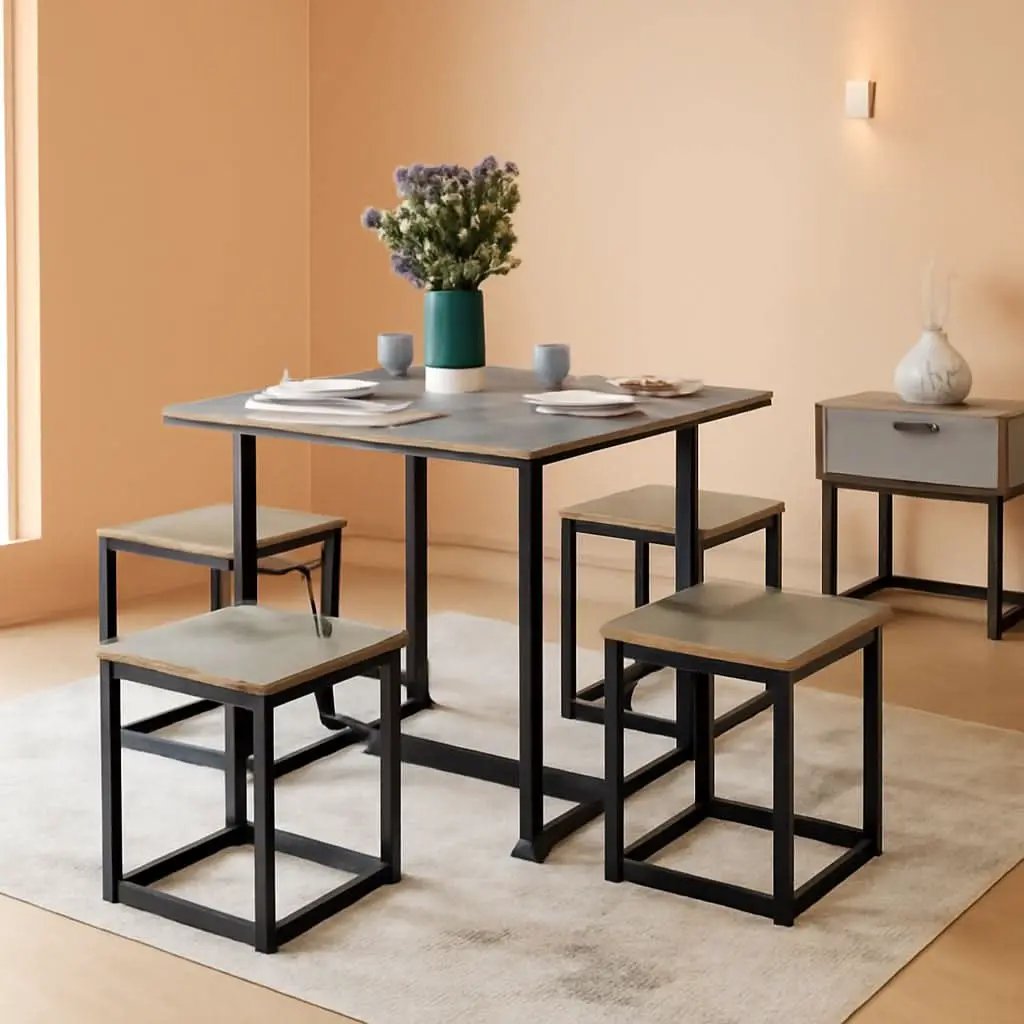 5 Piece Gray Dining Table Set For 4 People Kitchen from PriceLows™