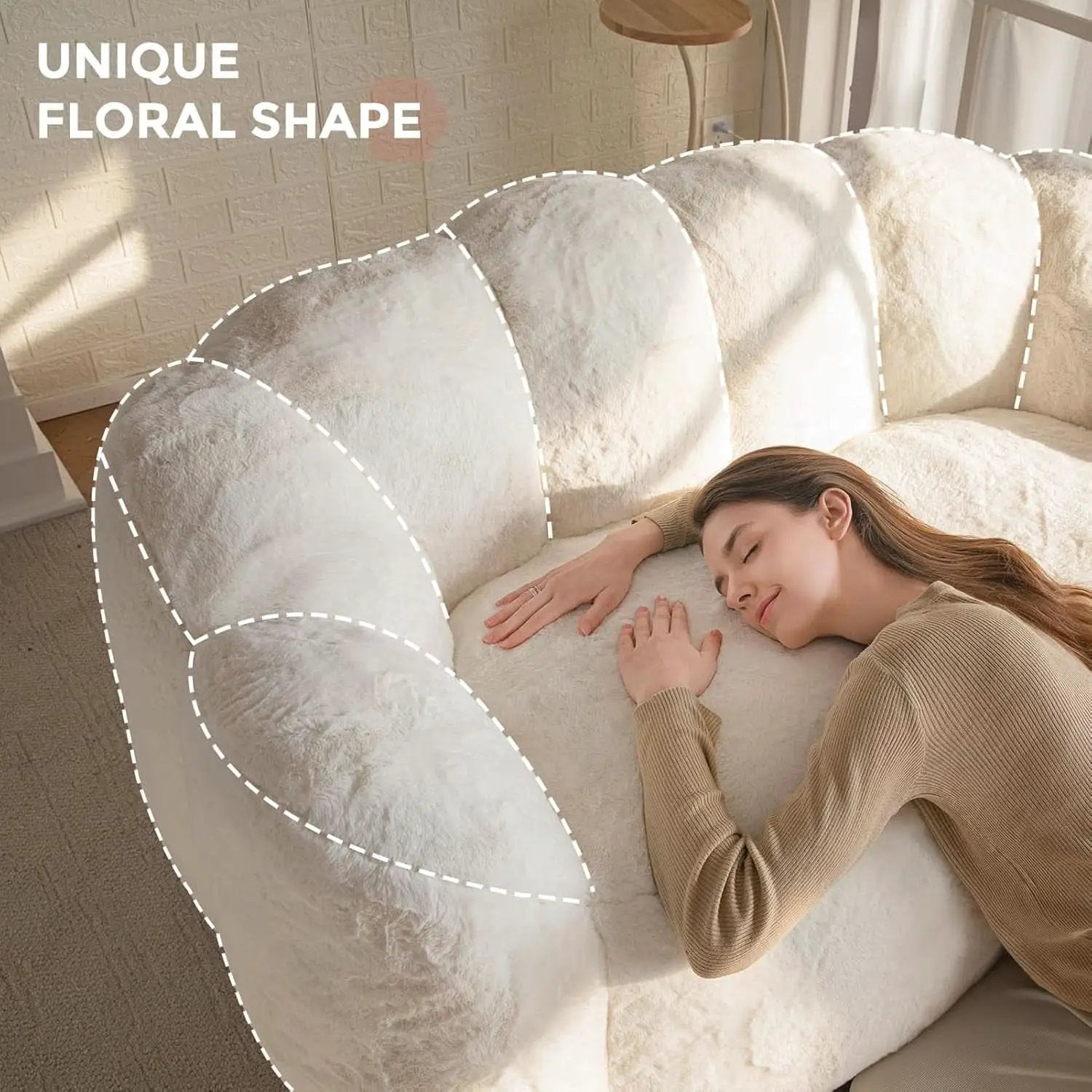 Beige Floral Shaped Bean Bag Sofa For Adults Living Room from PriceLows™