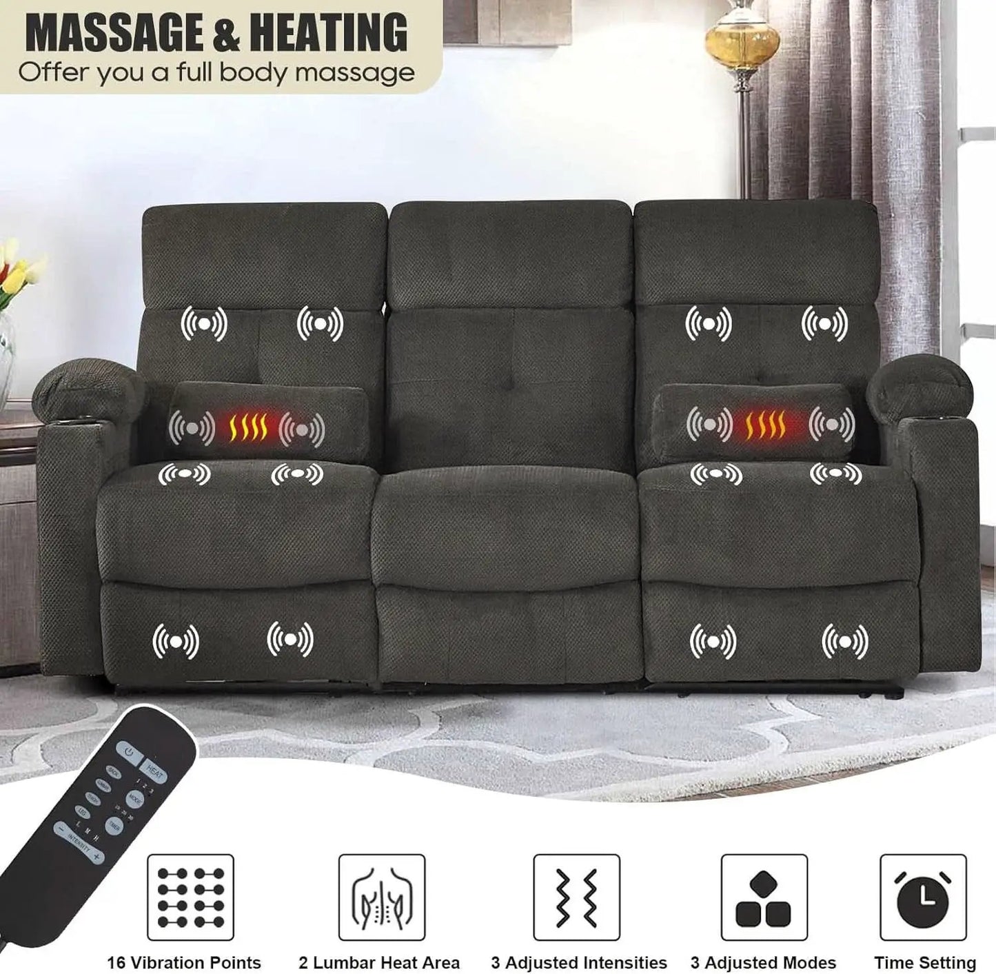 Power Reclining Sofa Set With Massage And USB Ports from PriceLows™