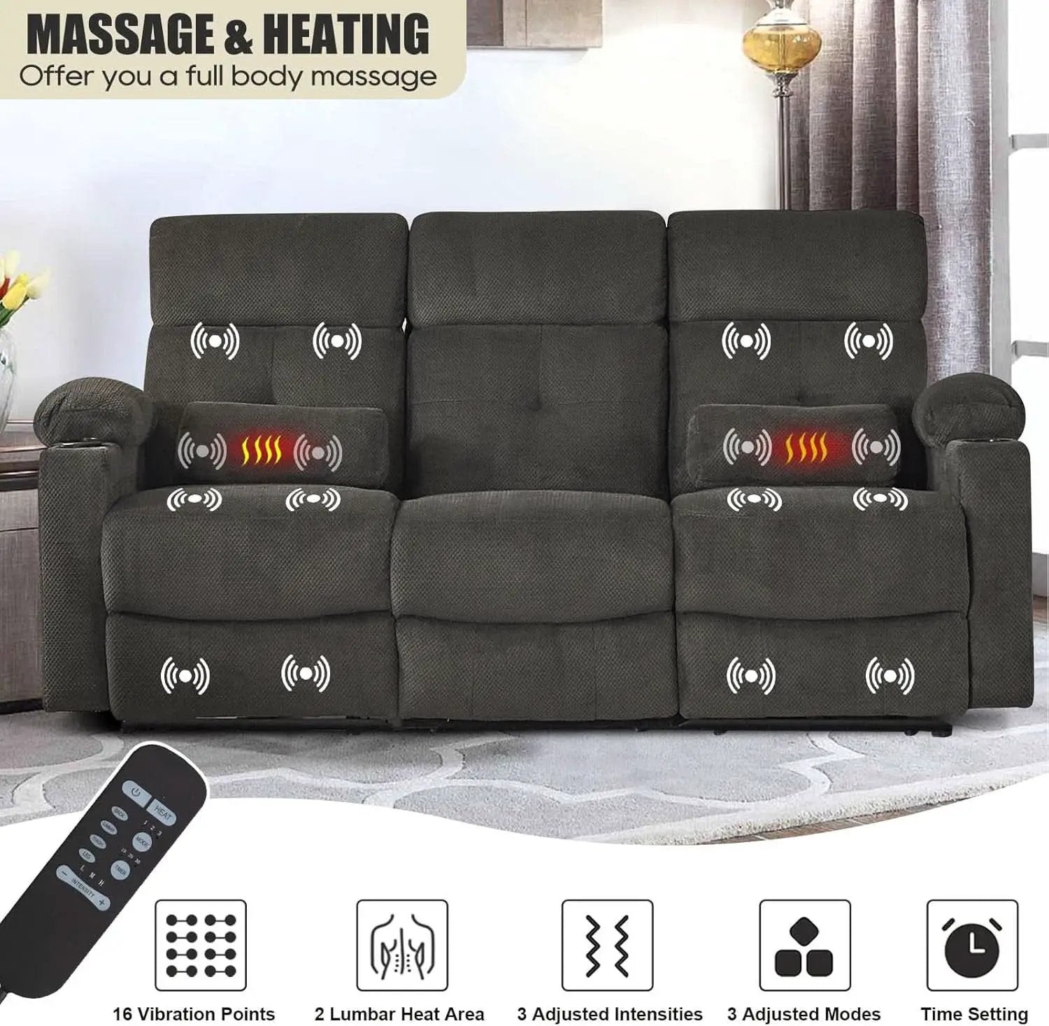 Power Reclining Sofa Set With Massage And USB Ports from PriceLows™
