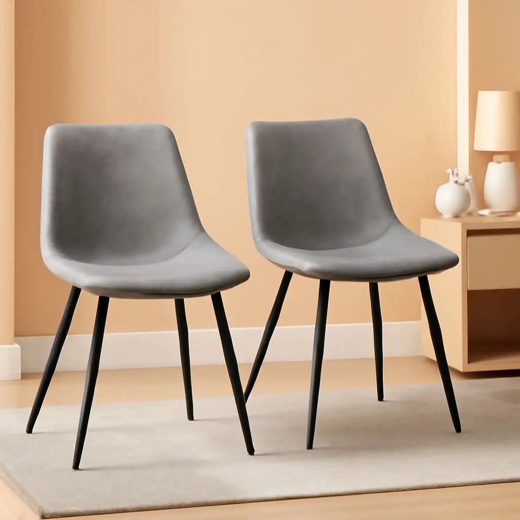 Dining Chairs Set Of 2 Grey Faux Leather With Metal Legs from PriceLows™
