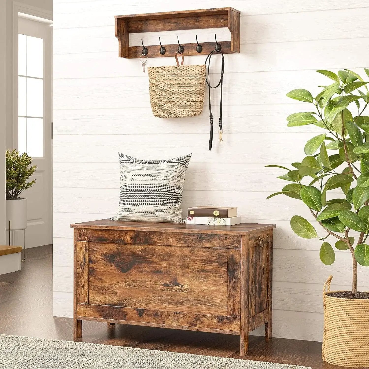 Rustic Brown Toy Box LargeCapacityStorage Bench Hinge from PriceLows™