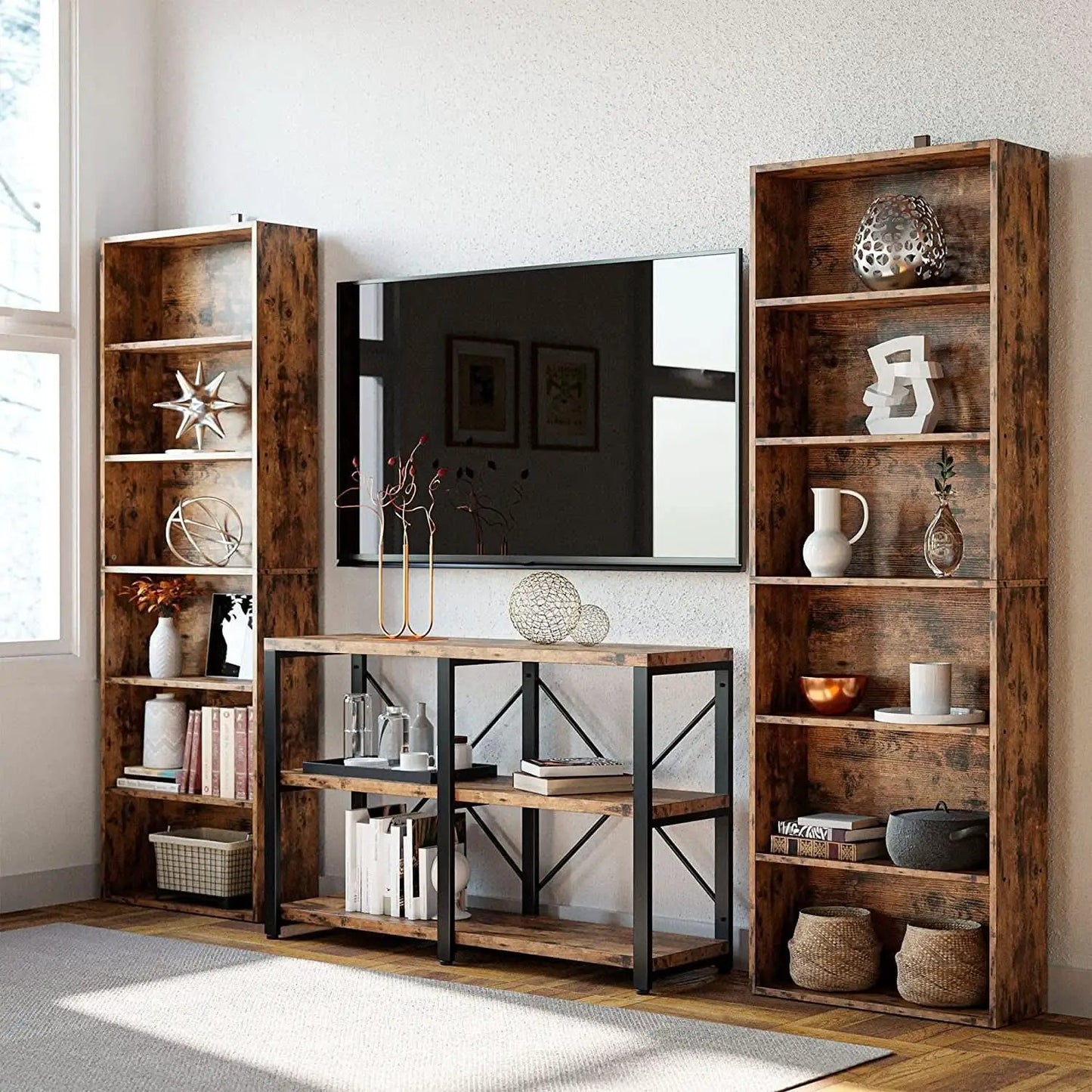 Vintage Brown 6 Shelf Floor Bookcase 70 Inch Tall Unit from PriceLows™