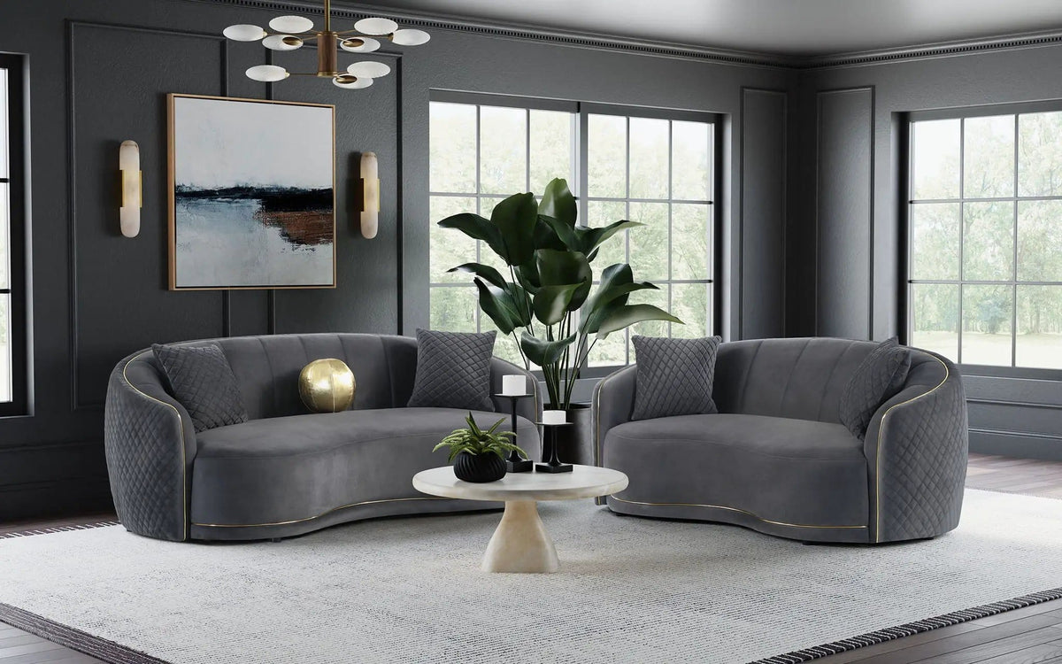 Brookside 2-piece Velvet Upholstered Sofa Set Dark | 2-Piece Set | Velvet | Grey